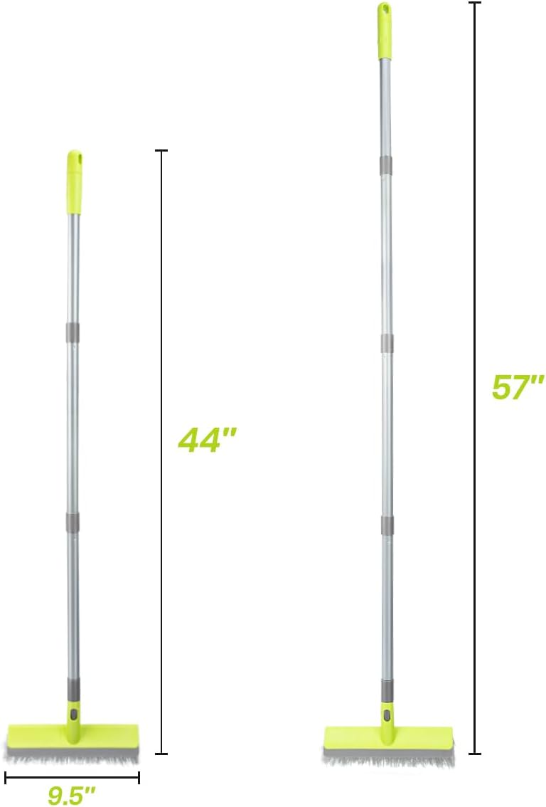 Floor Scrub Brush 2 in 1 Scrape and Stiff Bristle Deck Brush for Cleaning Concrete, Patio, Garage, Kitchen, Carpet and Bathroom 57" Long Handle