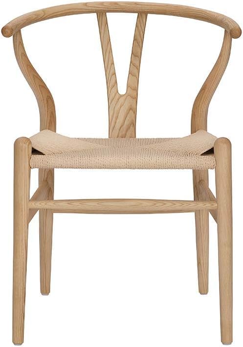 Tomile Solid Wood Wishbone Chair Y Chair Mid-Century Armrest Dining Chair, Hemp Seat (Ash Wood - Natural Wood Color)