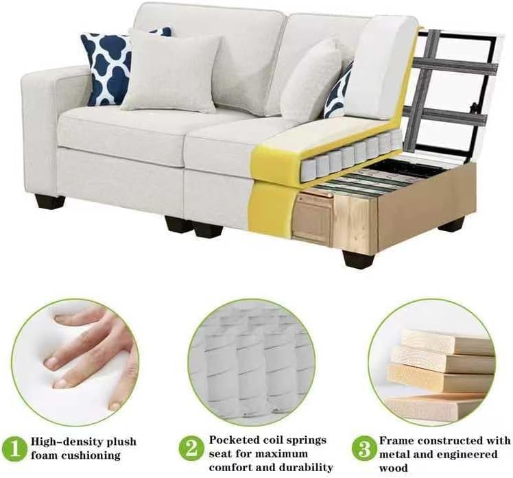 L Lengend Vansen Modular Sectional Sofa U Shaped Couch with Ottoman Modern Reversible Corner Sectional Couch for Living Room (Cream, U Shaped Sofa-6)
