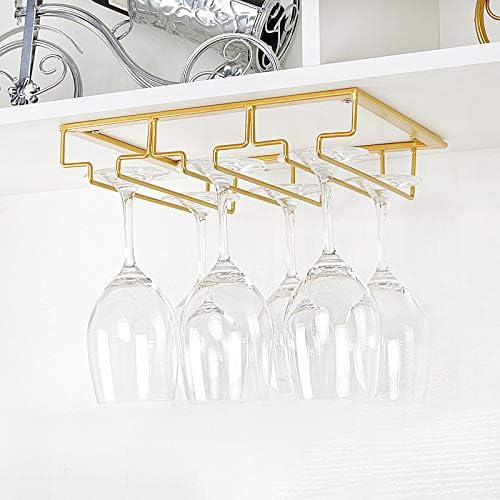 Wine Glass Rack - Under Cabinet Stemware Wine Glass Holder Glasses Storage Hanger Metal Organizer for Bar Kitchen Gold
