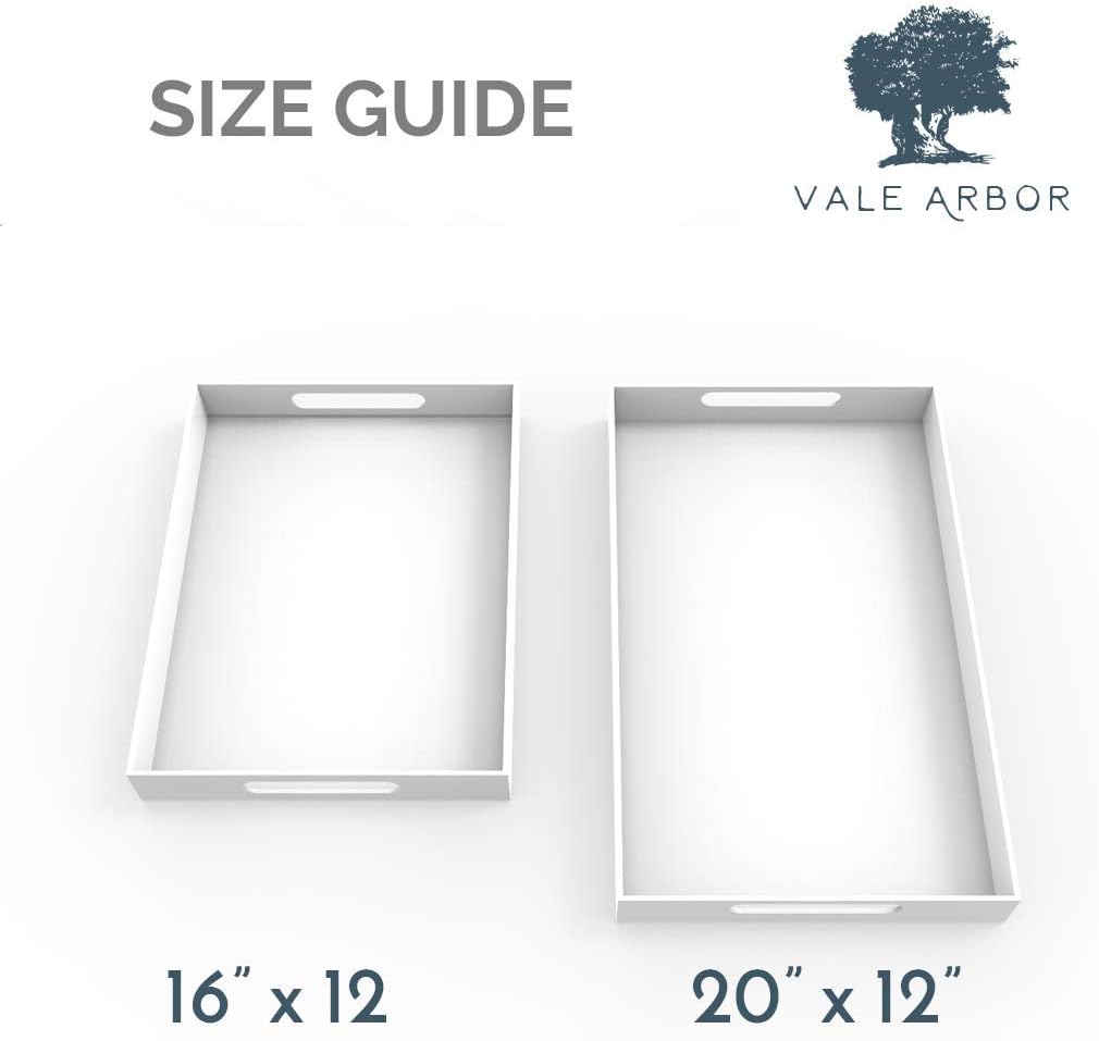 Black Acrylic Serving Tray for Vanity, Bathroom, Ottoman, Organizer and Decor with Handles (Rectangle, Large)