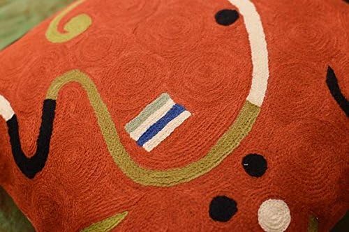 Kandinsky Modern Pillow Cover - Orange Ribbon | Mid Century Chair Cushions | Orange Abstract Pillows | Contemporary Pillowcase | Modern Couch Pillows | Hand Embroidered Cushion | Wool Size 18x18