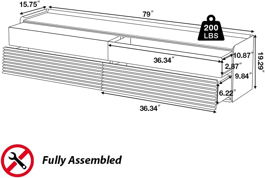 POVISON Fully-Assembled Mid Century Modern TV Stand, 78.74" Wood Media Console with Adjustable LED Light, Entertainment Center with Storage for Living Room