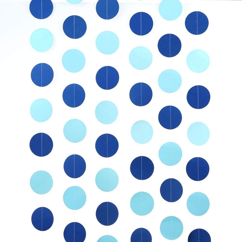 WEVEN Blue Paper Garland Circle Dots Party Garland Streamer Backdrop Hanging Decorations, 2.5" in Diameter, 20 Feet in Total