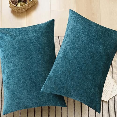 CaliTime Throw Pillow Covers Decorative 20 X 26 Inches Pack of 2 Cozy Chenille Standard Pillow Shams Cases for Couch Sofa Bed Living Room Home Ocean Blue