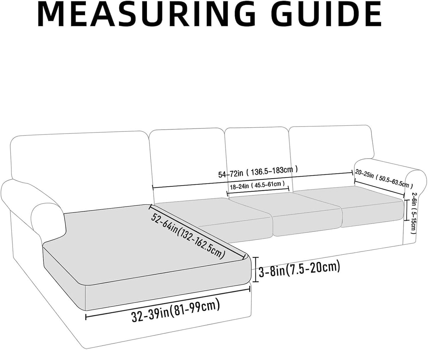 hyha Waterproof Couch Cushion Covers for Pets, Non Slip Sofa Seat Cover for Dogs Washable, Soft Thick Stretch Jacquard Fabric, Sofa Slipcovers with Elastic Bottom (1 Chaise+3 Seater, Grey)