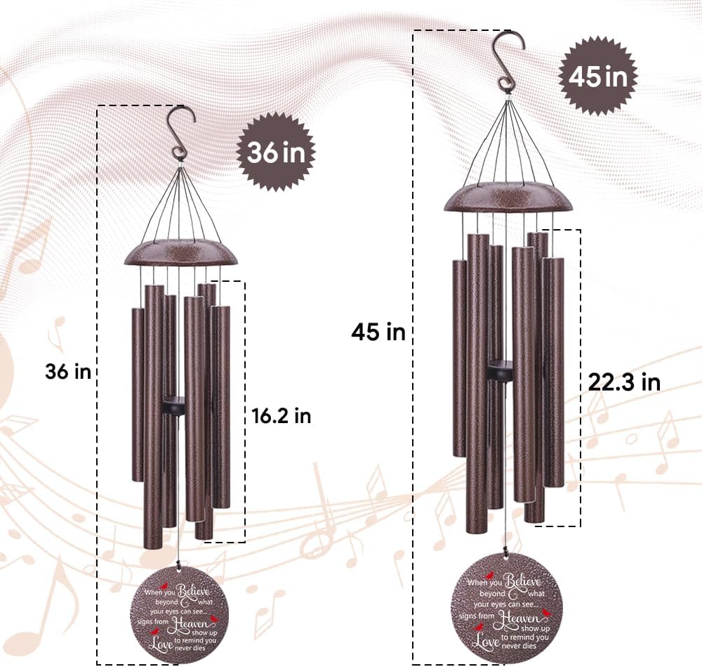 Personalized Sympathy Wind Chimes, Cardinal Wind Chime, in Memory for Loss of Loved Dad/Mom/Ones, Metal Memorial Sympathy Gifts, 36inch Deep Tone Wind Chime, in Loving Memory