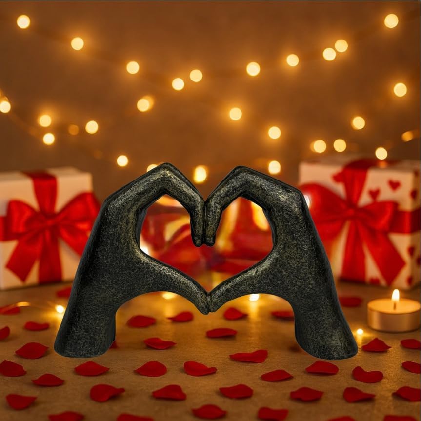 Top Brass Large Rustic Heart Hands Sculpture, 9 3/4” Resin Love Statue – Romantic Decor Accent for Shelf or Mantel – Perfect for Wedding, Valentine's Day or Anniversary (Rustic Cast Iron)