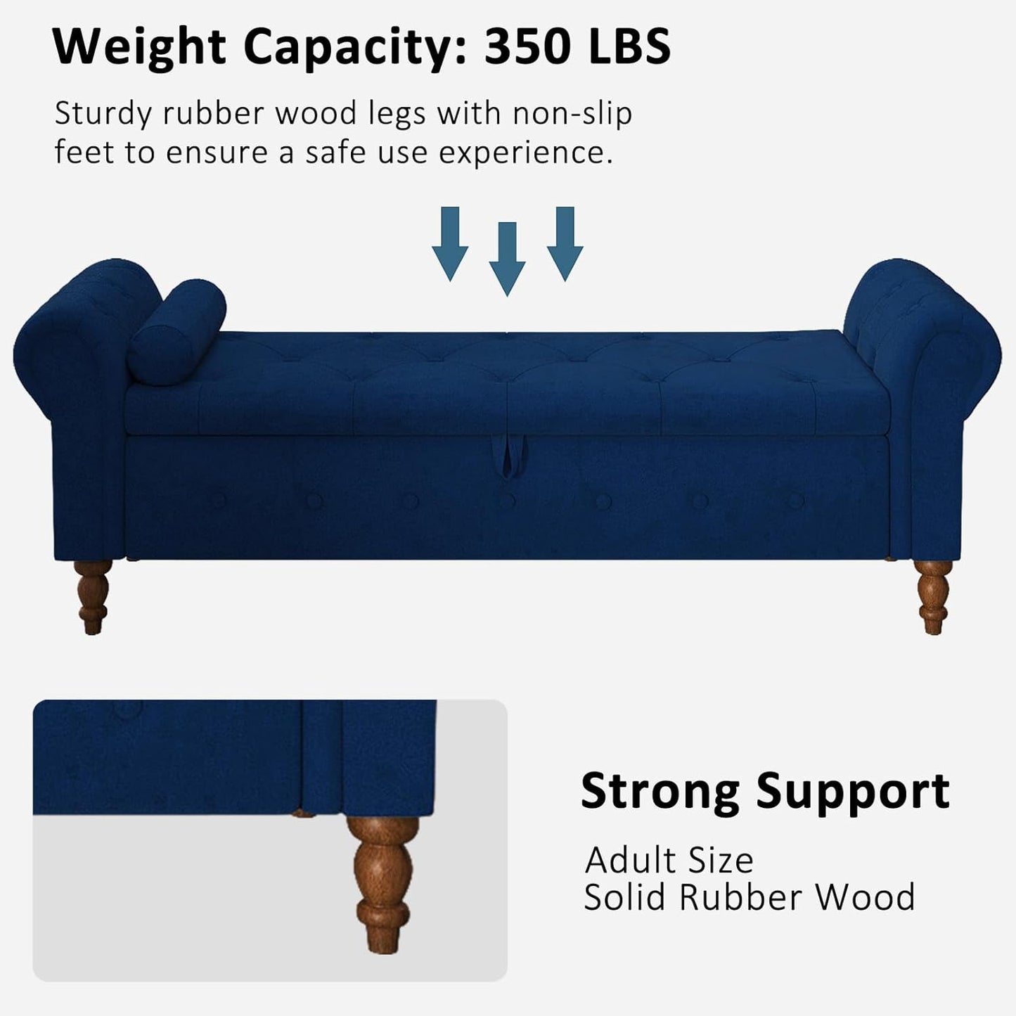 Storage Ottoman Bench for Bedroom, 63" End of Bed Bench with Rolled Arms Upholstered Ottoman Bench Fit for Bedroom, Living Room, Entryway, Velvet Navy Blue