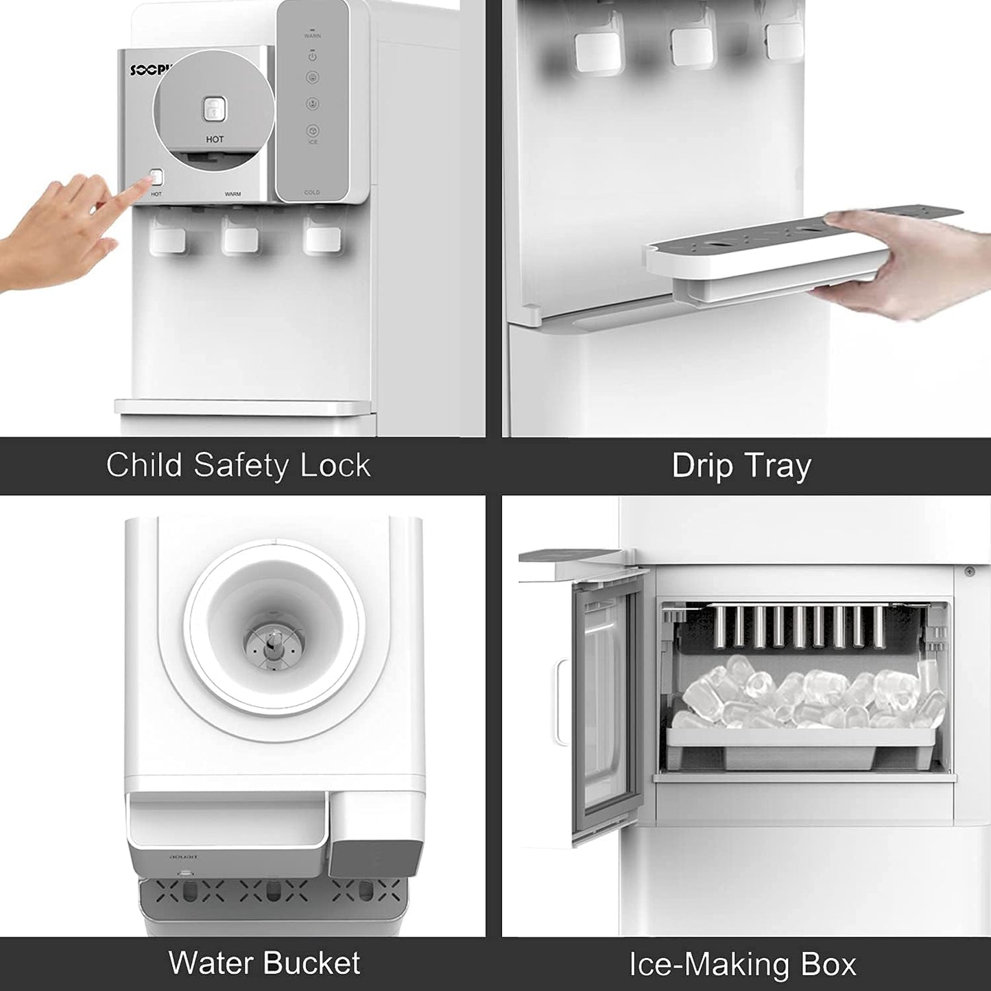 Hot and Cold Water Dispenser with Ice Maker for 5 Gallon Bottle Water Cooler Dispenser Built-in Ice Maker 27 lbs in 24 hrs with Child Safety Lock