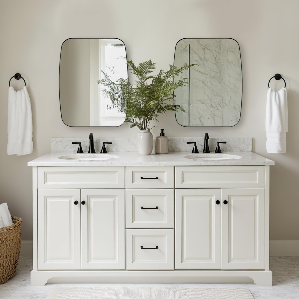 ANDY STAR Black Mirror for Bathroom, 28x36 Inch Stainless Steel Metal Frame Oblong Bathroom Mirror for Vanity, 1’’ Deep Wall Mounted Vertically/Horizontal