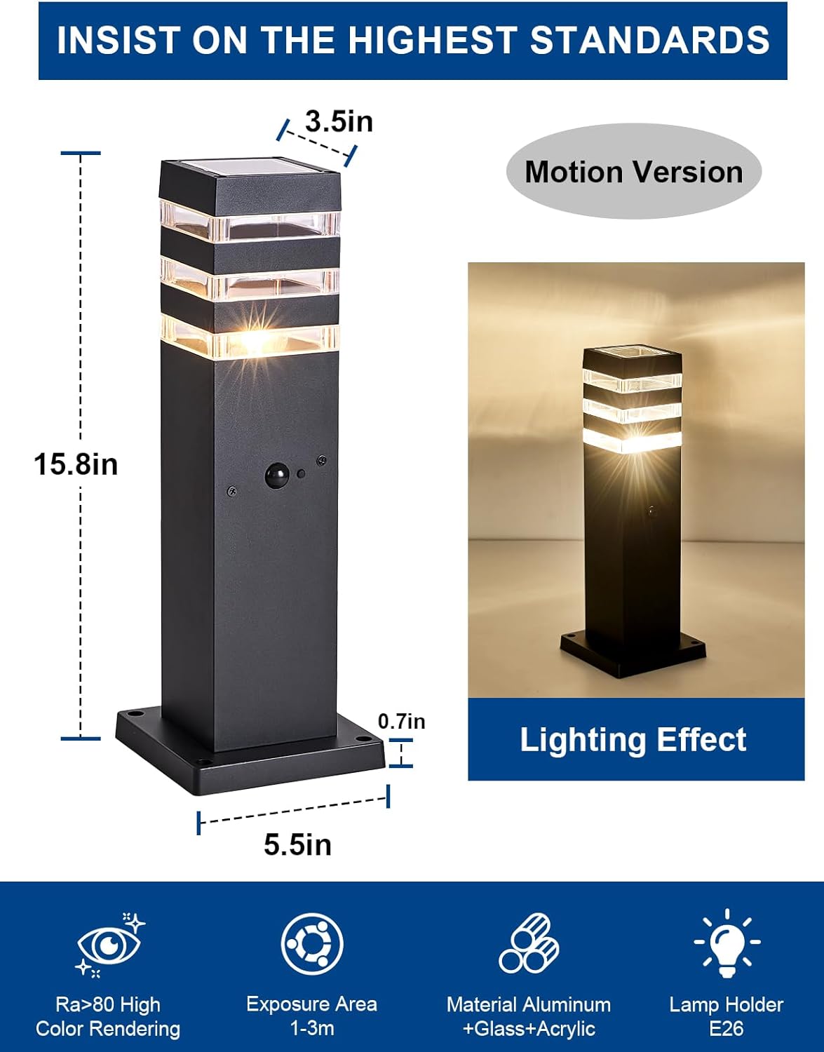 2Pack Motion Sensor Outdoor Floor Lamps Pathway Lights Dusk to Dawn Exterior Pillar Lamps Black Aluminum Poles Lights for Outside, Modern Landscape Path Lamp for Patio, Yard, Garden, Pathway, Driveway