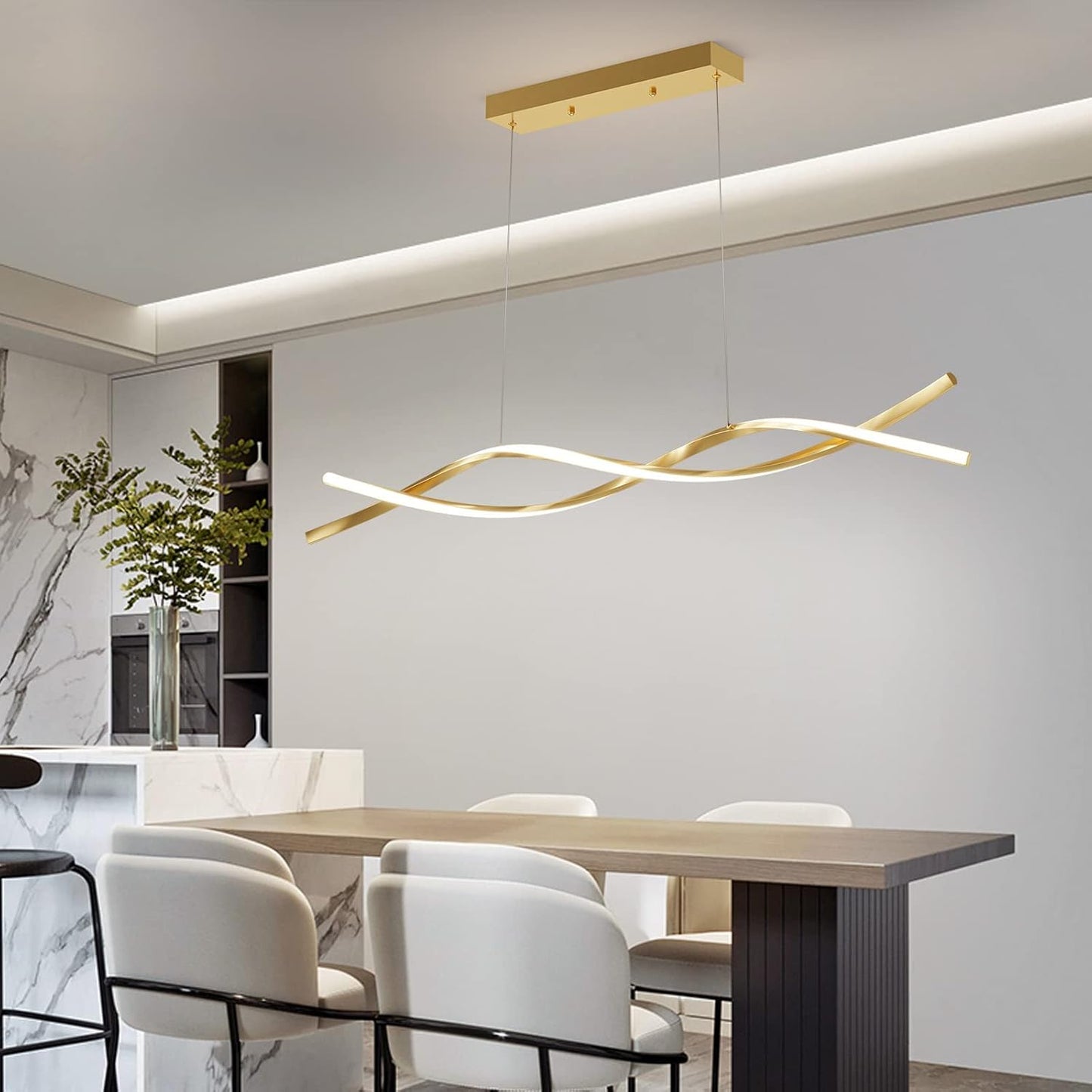 Modern Ceiling Pendant Light, with Remote Control Dimmable 3 Color Mode & Brightness Ceiling Lamp, Anti-Flicker Dining Light Fixture for Kitchen, Dining Room (Gold, 39IN)