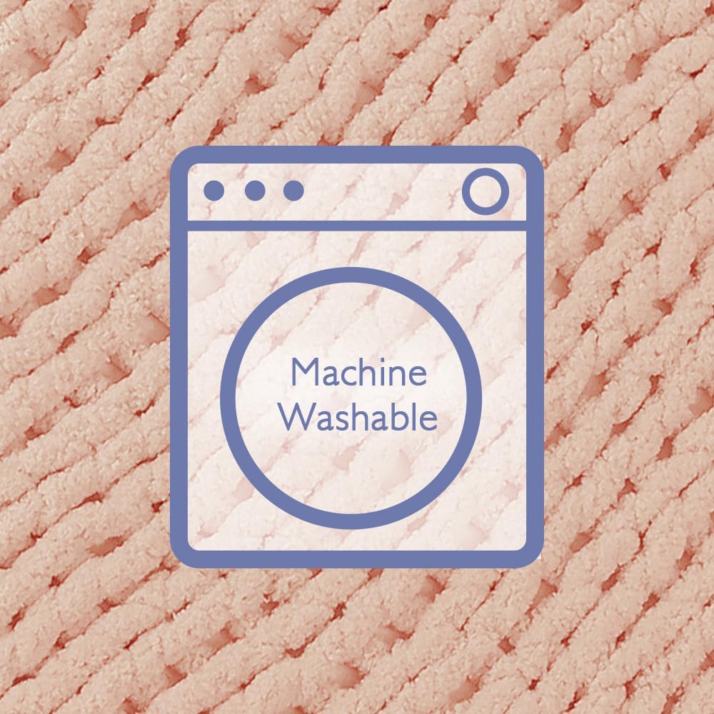 Bigacogo Chunky Knit Throw Blanket for Couch, 40x60 inches, 100% Hand Knitted with Thick Jumbo Chenille Yarn, Cozy Soft Large Rope Knot Cable Crochet Blankets for Sofa Bed Living Room, Peach Fuzz