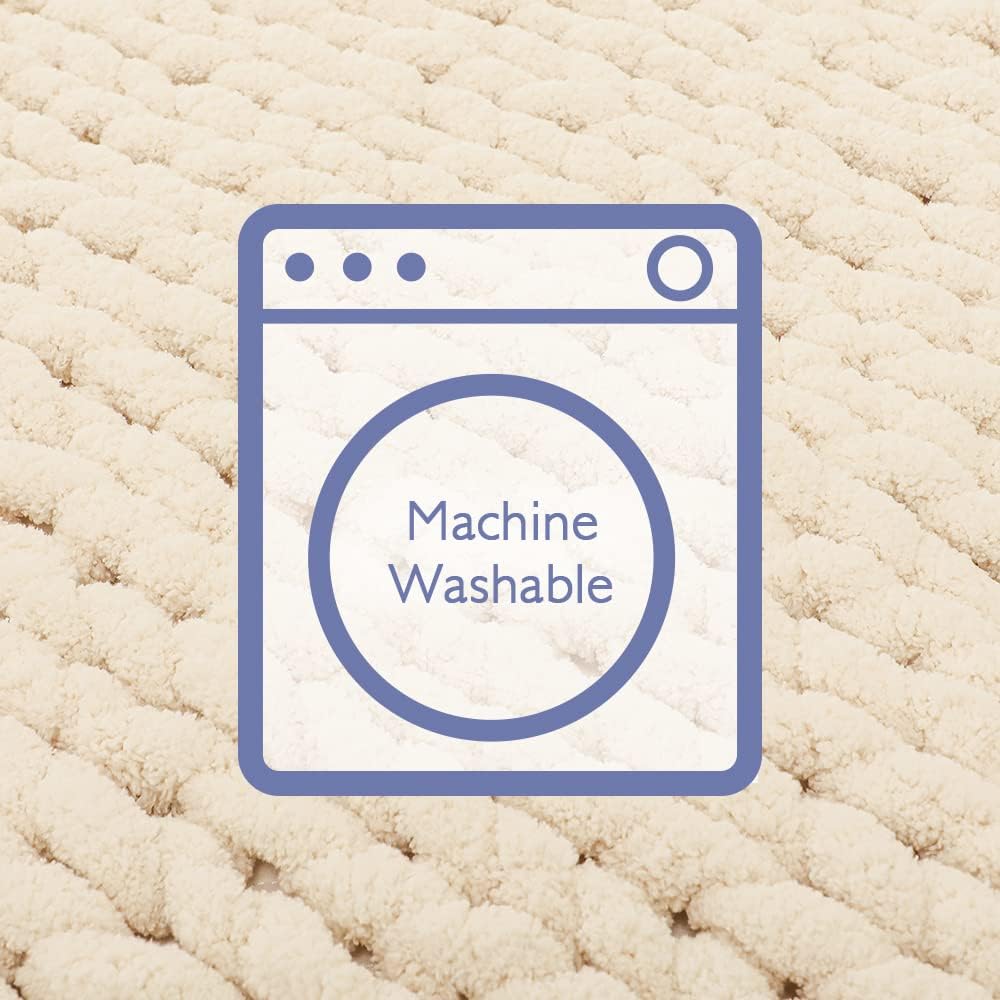 Bigacogo Chunky Knit Throw Blanket for Couch, 40x40 inches, 100% Hand Knitted with Thick Jumbo Chenille Yarn, Cozy Soft Large Rope Knot Cable Crochet Blankets for Sofa Bed Living Room, Beige