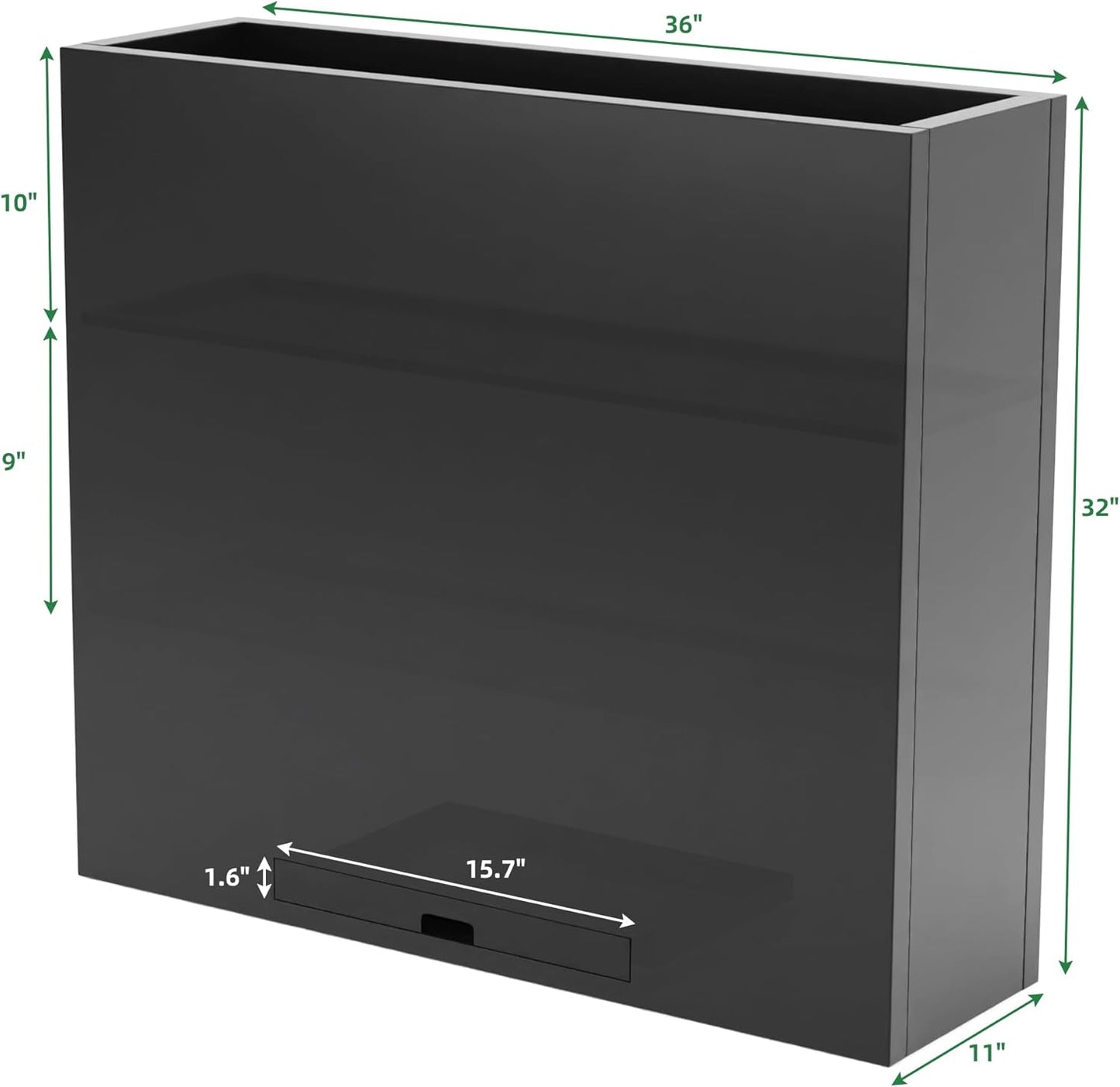 KOL Galvanized Steel Planter Box, with Insert Tray Drainage Holes, Rectangular Black Powder Coated Metal Planter, Outdoor Use, Heavy Duty Modern Flower Pot (Black, 36" H x 11" W x 32" L)