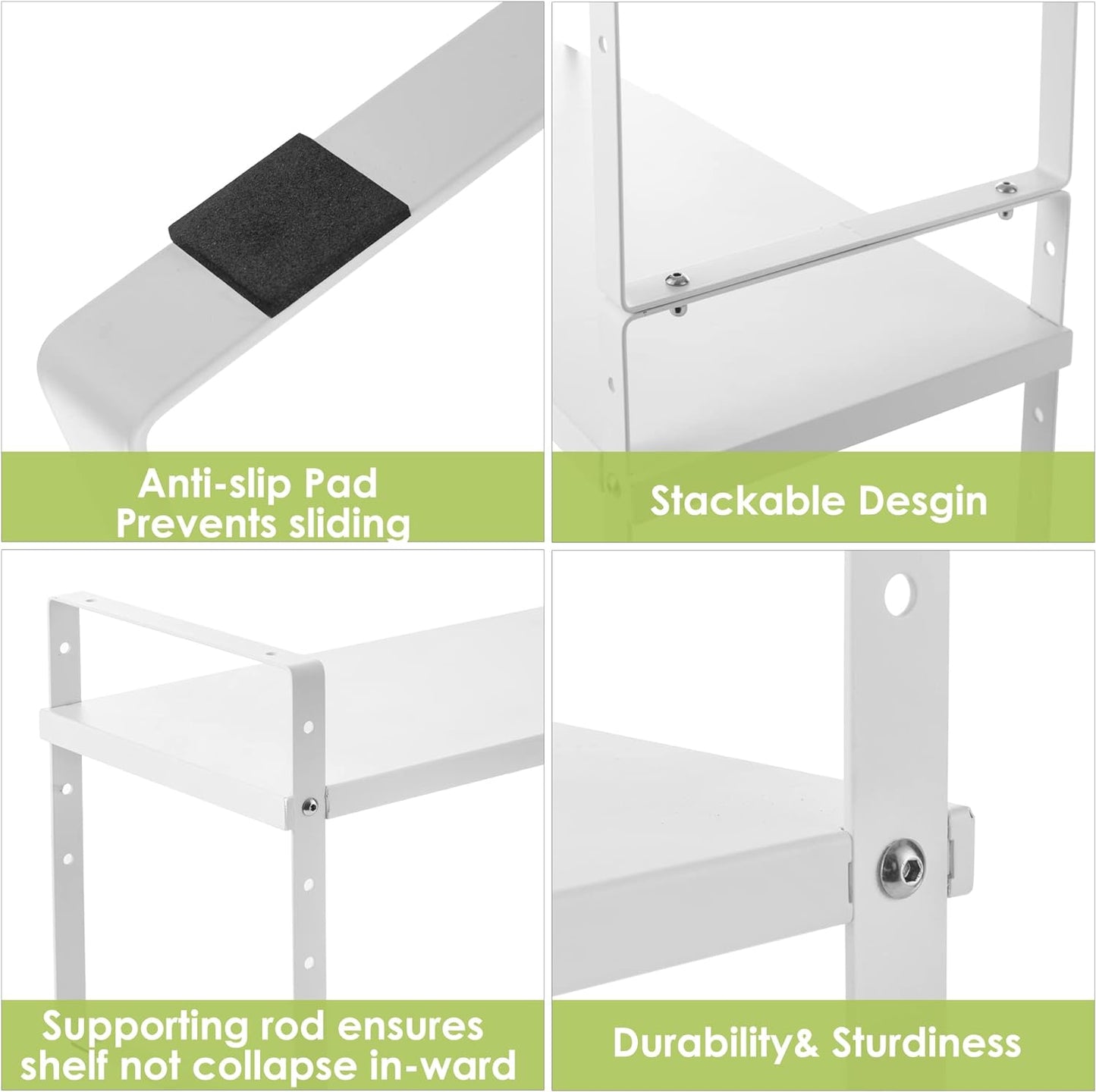 Expandable Cabinet Shelf Organizer Rack, Stackable Kitchen Counter Storage Shelves Stand, Adjustable Height Pantry Shelf Spice Rack (White, 1 Pack)