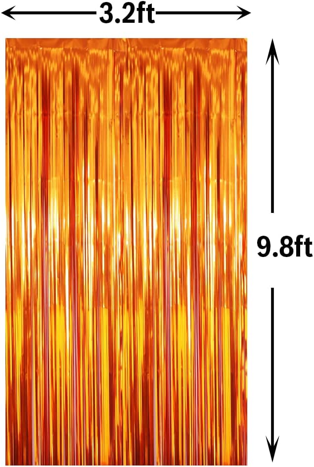GOER 6.4 ft x 9.8 ft Metallic Tinsel Foil Fringe Curtains,Pack of 2 Party Streamer Backdrop for Birthday,Graduation Decorations and New Year Eve (Orange)
