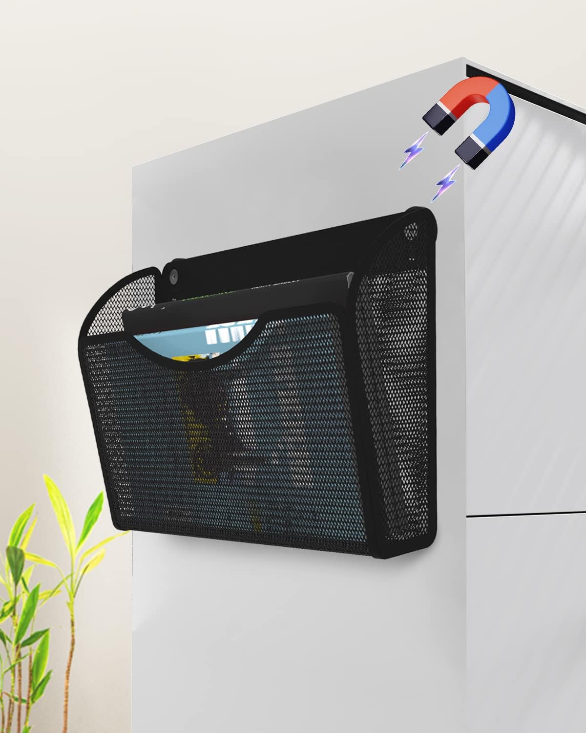 3 Pack 1-Tier Magnetic File Holder - No Drilling Installation File Organizer, Large Capacity Magnetic File Holder for Refrigerator, File Cabinets, Whiteboard, Office, Kitchen