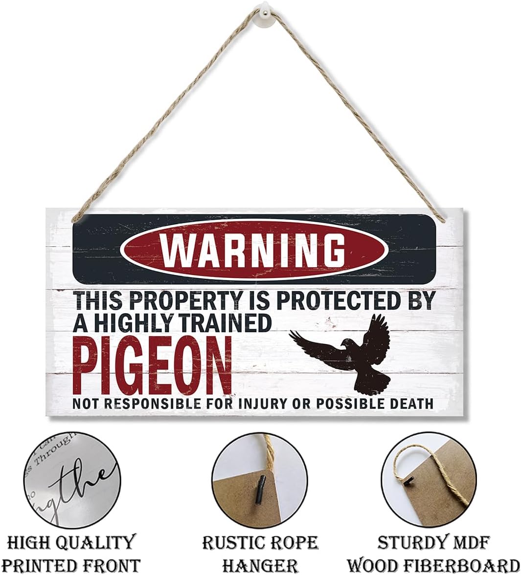 Warning Sign, Pigeon Warning Wood Plaque Sign, Funny Door Signs, Decorative Wood Hanging Suspension Plaque, Farmhouse Wooden Wall Decor, Outdoor Hanging Wooden Signs
