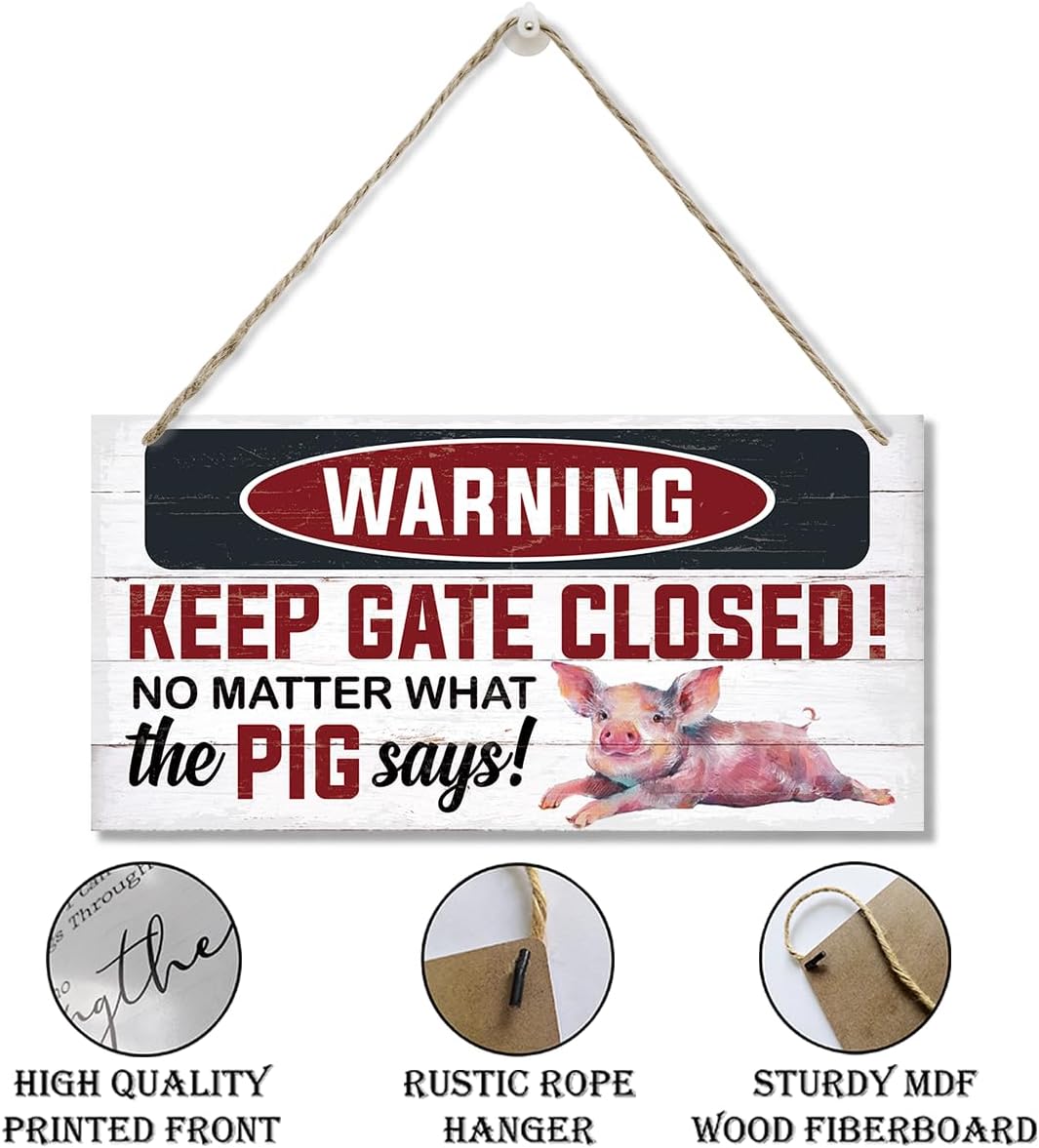 Rustic Warning Gate Plaque - Decorative Wooden Pig Sign for Farm Fence & Wall Gate Decor