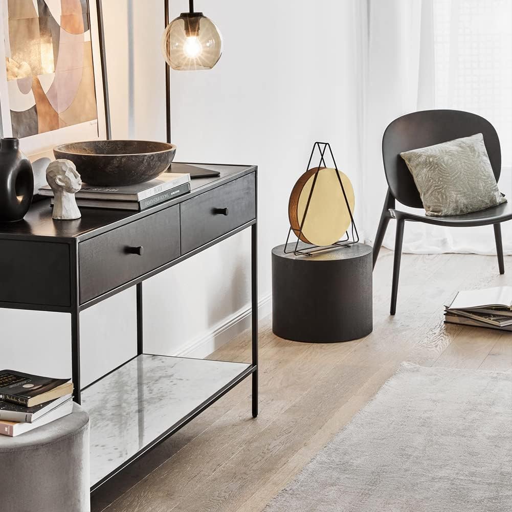 Nesting Coffee Table Set of 2, Modern Round Coffee Table with Non-Slip Feet, Wooden Circle Accent Tables for Small Spaces Living Room Bedroom Balcony Office Drum Side Table (Black)