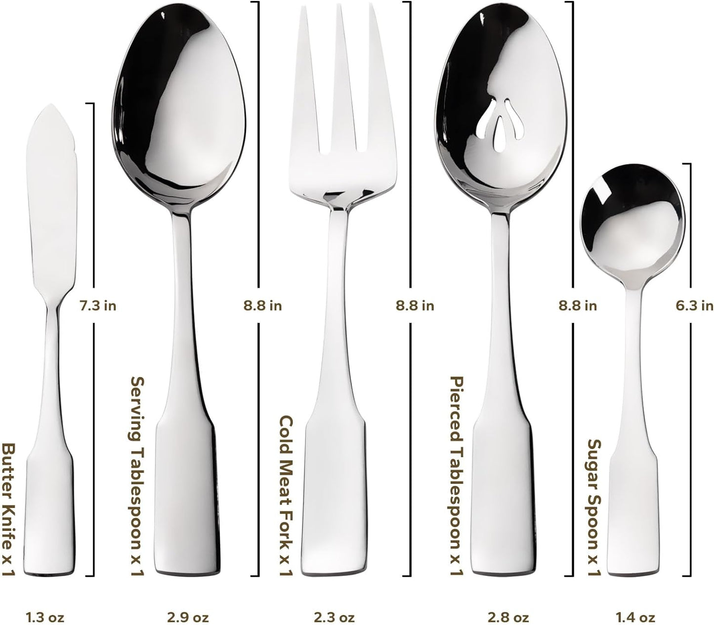 Alata Kate 65-Piece Silverware With Utensil-Serving Set, Service for 12, Stainless Steel Flatware, Mirror Polished Cutlery, Dishwasher Safe