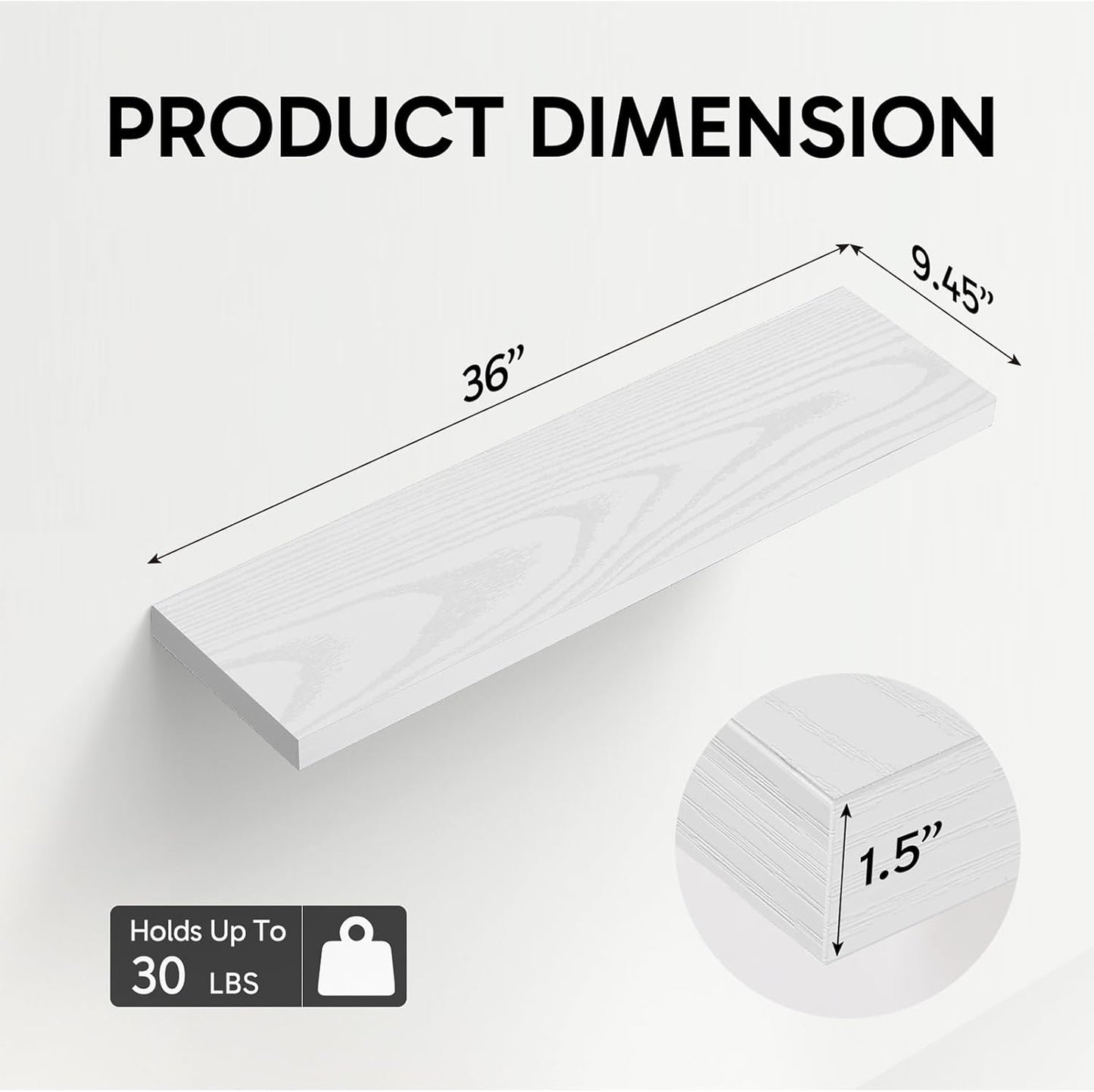 BAYKA Floating Shelves for Wall, 36 inches Long Wall Mounted Rustic Wood Shelves for Bathroom, Bedroom, Living Room, Kitchen, Office, Hanging Shelf for Books/Storage/Decor(White,Set of 2)