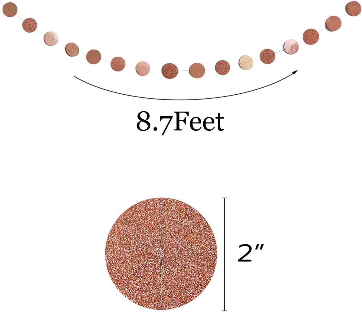 6 Pcs Glitter Rose Gold Paper Circle Dots Garland Party Hanging Decorations Bachelorette Party Engagement Party Bridal Shower Wedding Baby Shower Birthday Party Supplies Cute Photo Backdrop (52 Feet)