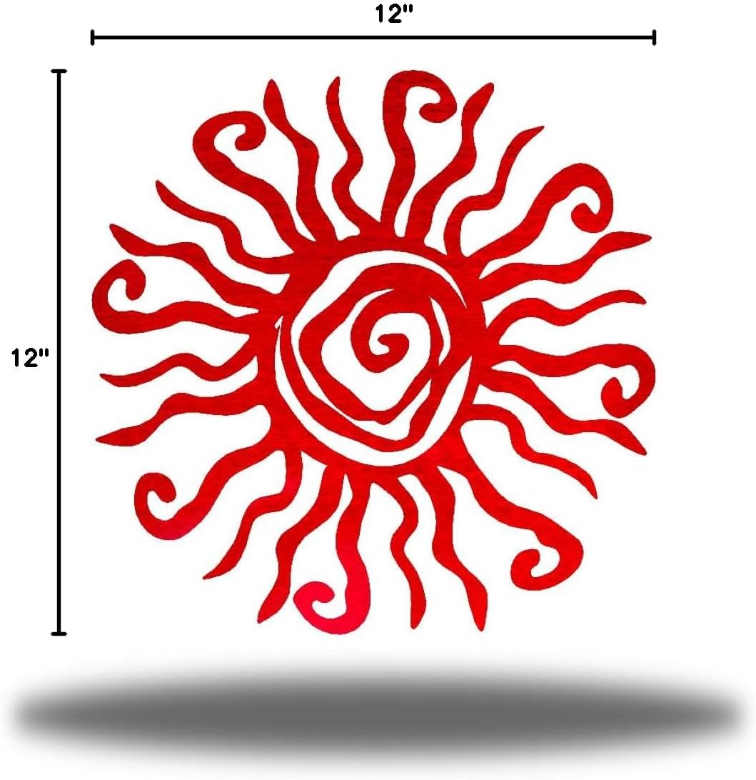 Riverside Designs Wacky Sun Metal Wall Art Indoor/Outdoor Decor - 12" Red Rust Proof Wall Sculpture - Made in USA - Ideal for Bedroom, Garden, Home, Patio and Farmhouse
