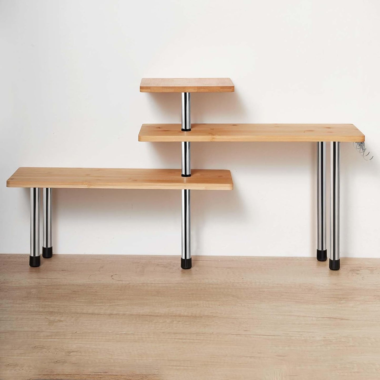 HYNAWIN Corner Shelf Bamboo & Metal Storage Spice Rack, 3 Tier Desk Bookshelf Display Shelves Space Saving Organizer, Adjustable Rack for Kitchen, Bed Room, Office-Best Home Décor (Upgraded Shelf)