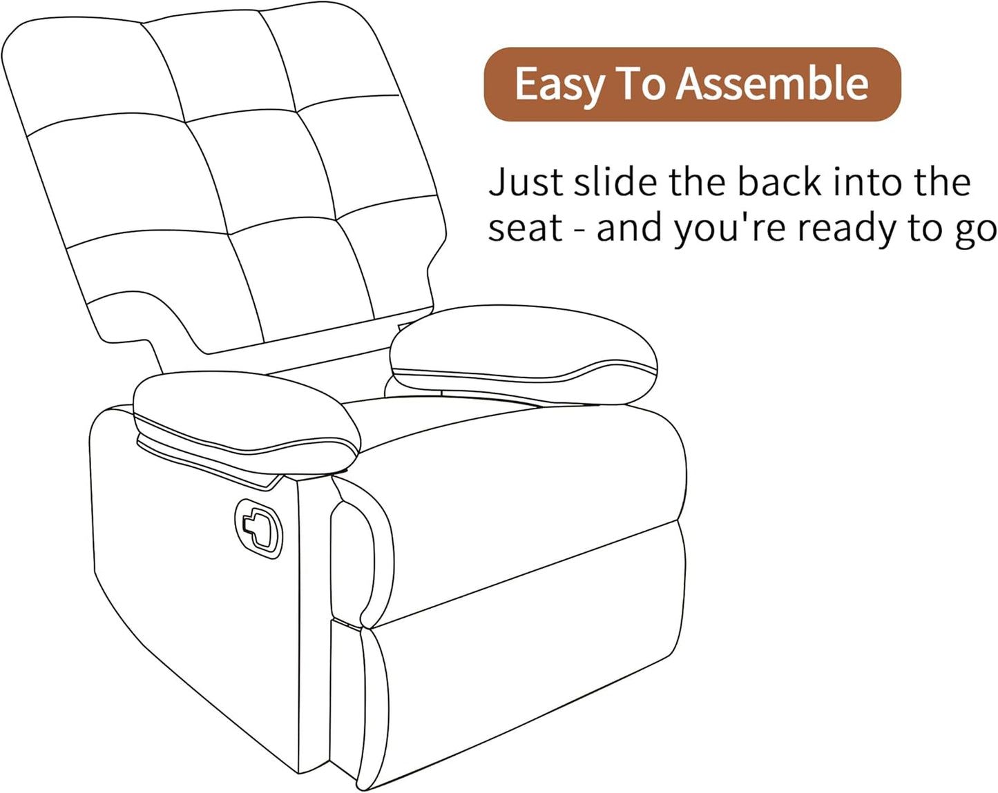 Rocker Recliner Chair, Overstuffed Manual Rocking Recliner for Adults, Upholstered Comfy Soft Fabric Living Room Reclining Sofa Chair (Brown Fabric)