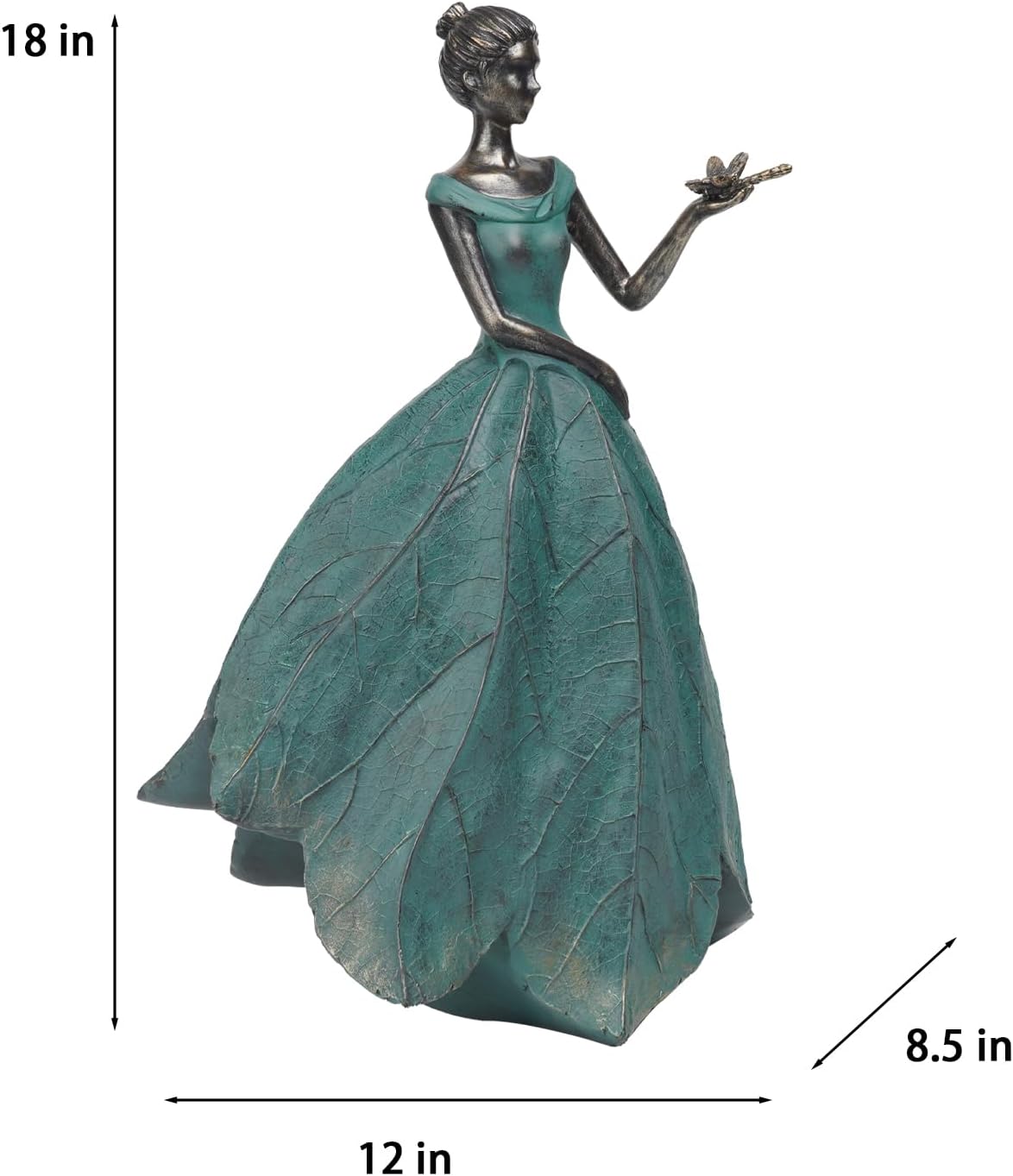 Guichifun Fairy Statue Collection Home Decoration - Leaf Angel Girls with Dragonfly Resin Home Decor for Outside or Inside Rustic Garden Outdoor Yard Decorations Figurines Gift 12 x 8.5 x 18 Inch