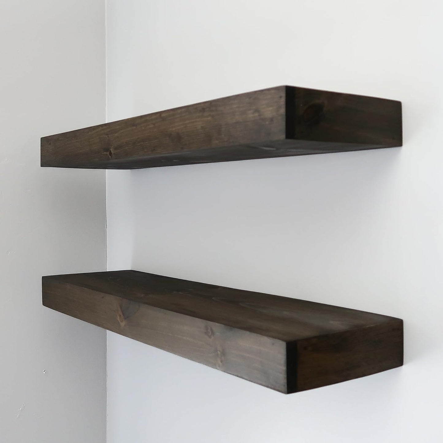 Modern Floating Shelves 3 Inches Thick for Wall, Wide Shelves for Kitchen, Living Room, Bedroom, and Bathroom, Natural Pine Wood, Rustic Wooden Shelf, (Set of 2) (Jacobean, 48Lx3Hx8D)