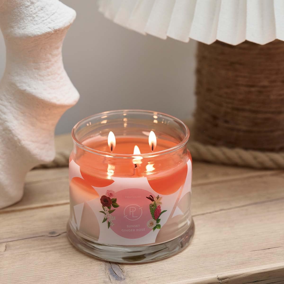 PartyLite Scented Jar Candle, Bergamot and Ginger Blossoms with Jasmine and Rose Scent, 3-Wick Aromatherapy with 25-45 Hours of Burn Time, Ideal for Home Decor, Holiday Gifting and Celebration