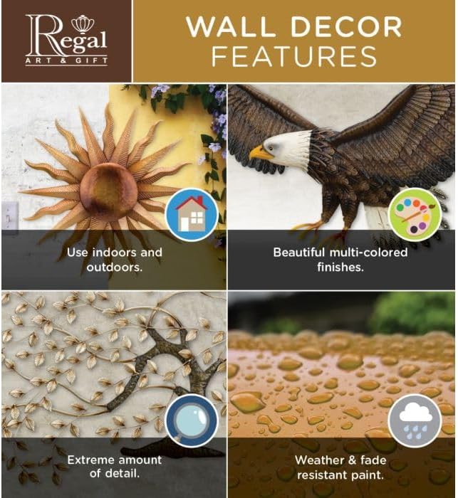 Regal Art & Gift Flamed Copper Large Metal Sun Wall Decor - 29 Inch | Indoor Outdoor Rust-Resistant Sunburst Sculpture | Eye-Catching Metal Sun Wall Art Accent for Patio, Garden, Living Room