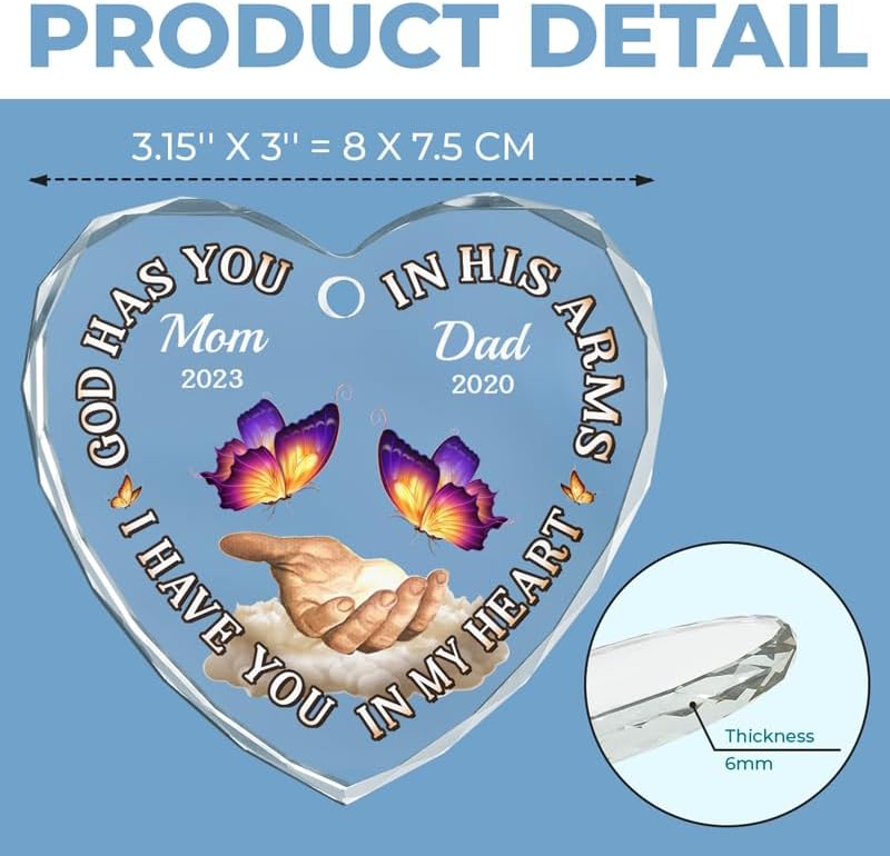 Pawfect House Custom Heart Glass Ornament, Personalized Christmas Memorial Sympathy Gifts for Family Members, I Have You in My Heart, Sympathy Ornaments Gifts for Loss of Loved One, Christmas Decor