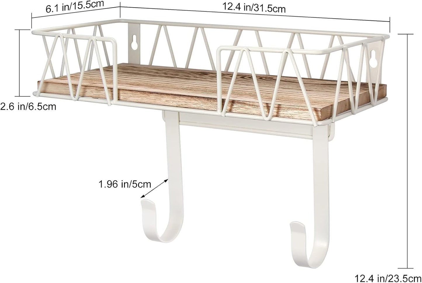 TJ.MOREE Ironing Board Hanger Wall Mount - Laundry Room Decor Iron and Ironing Board Holder with Large Storage Wooden Base Basket and Removable Hooks(T&V Shaped) Cream