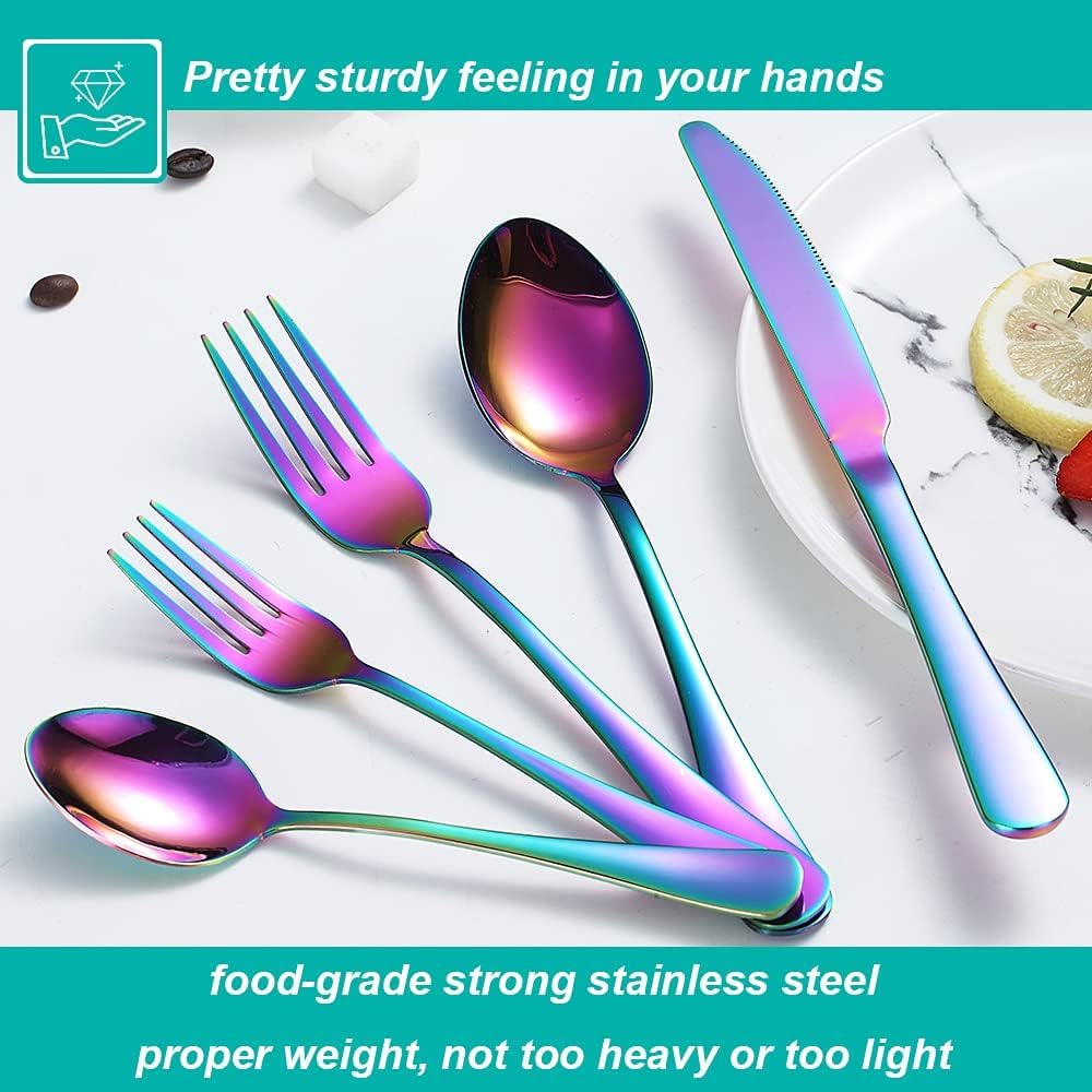 20 Pcs Rainbow Silverware Set for 4, Food Grade Stainless Steel Flatware Set, Eating Utensils Sets Include Fork/Knife/Spoon,Home Kitchen Tableware Set, Reusable Cutlery Set, Dishwasher Safe