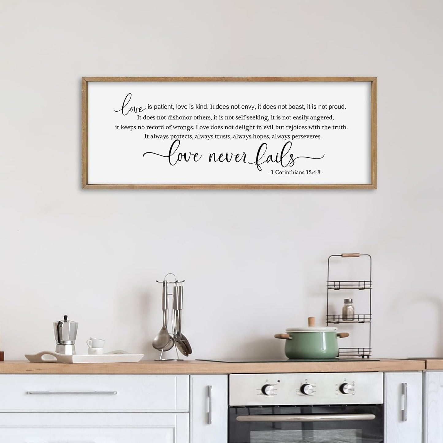 SRSZHIYUE Love is Patient Kind Sign Wall Decor Art 32"×12" 1 Corinthians 13 4-8 Master Bedroom Christian Wood Framed Large Wall Hanging (Wood)