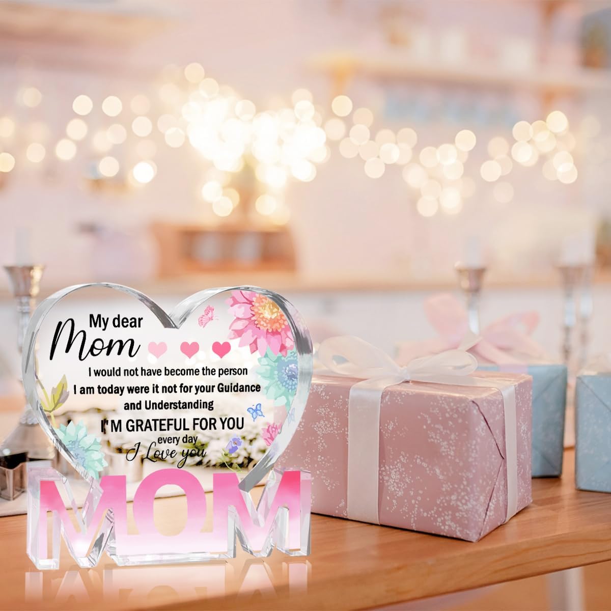 Mothers Day Gifts Best Mom Gifts -Gifts for Mom from Daughter Son - Best Mom Ever Gifts Unique Mother Birthday Acrylic Heart-Shaped Plaque Desk Decorations Present for Mom Christmas Anniversary
