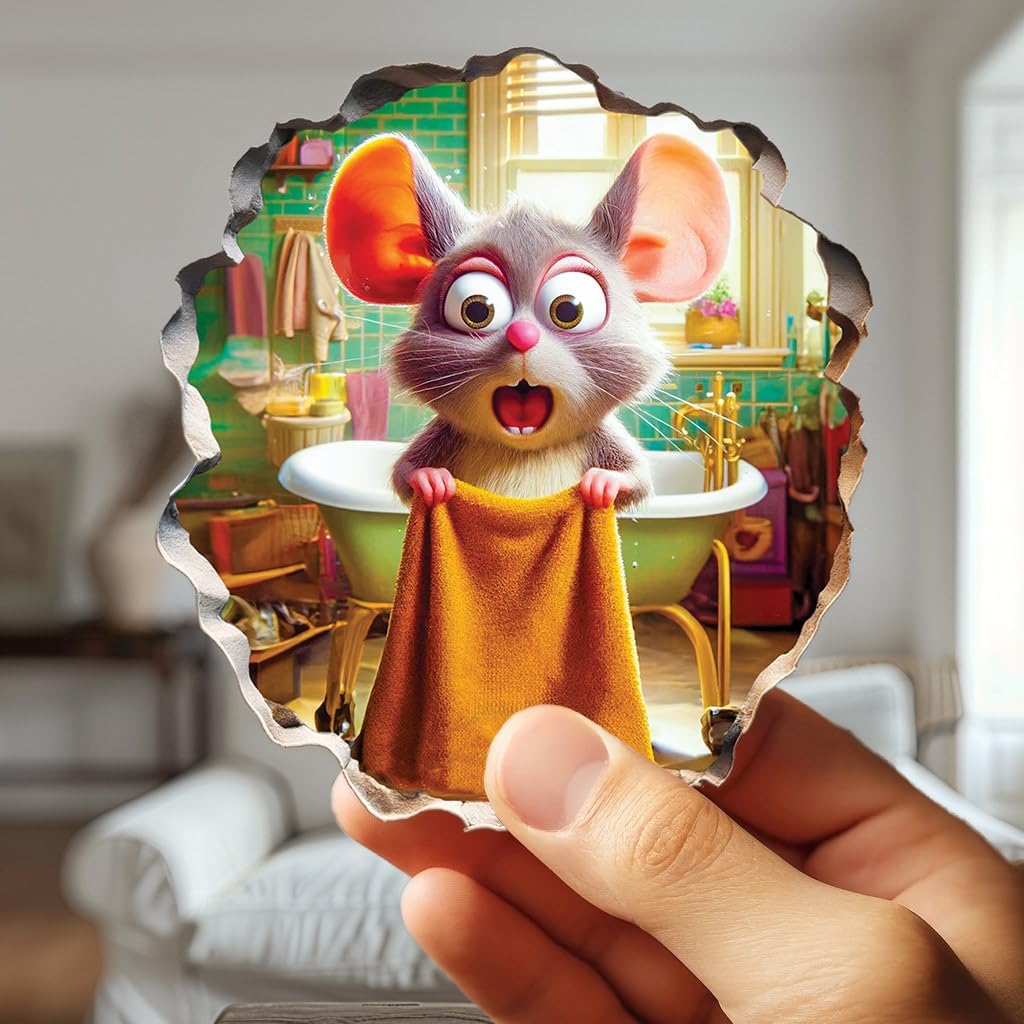 3D Mouse Sticker - Shower - Mousehole Wall Sticker Decal - Removable Bathroom Decor - Kids Room - Peel & Stick - Whimsical Home Decor - MICESTERPIECE