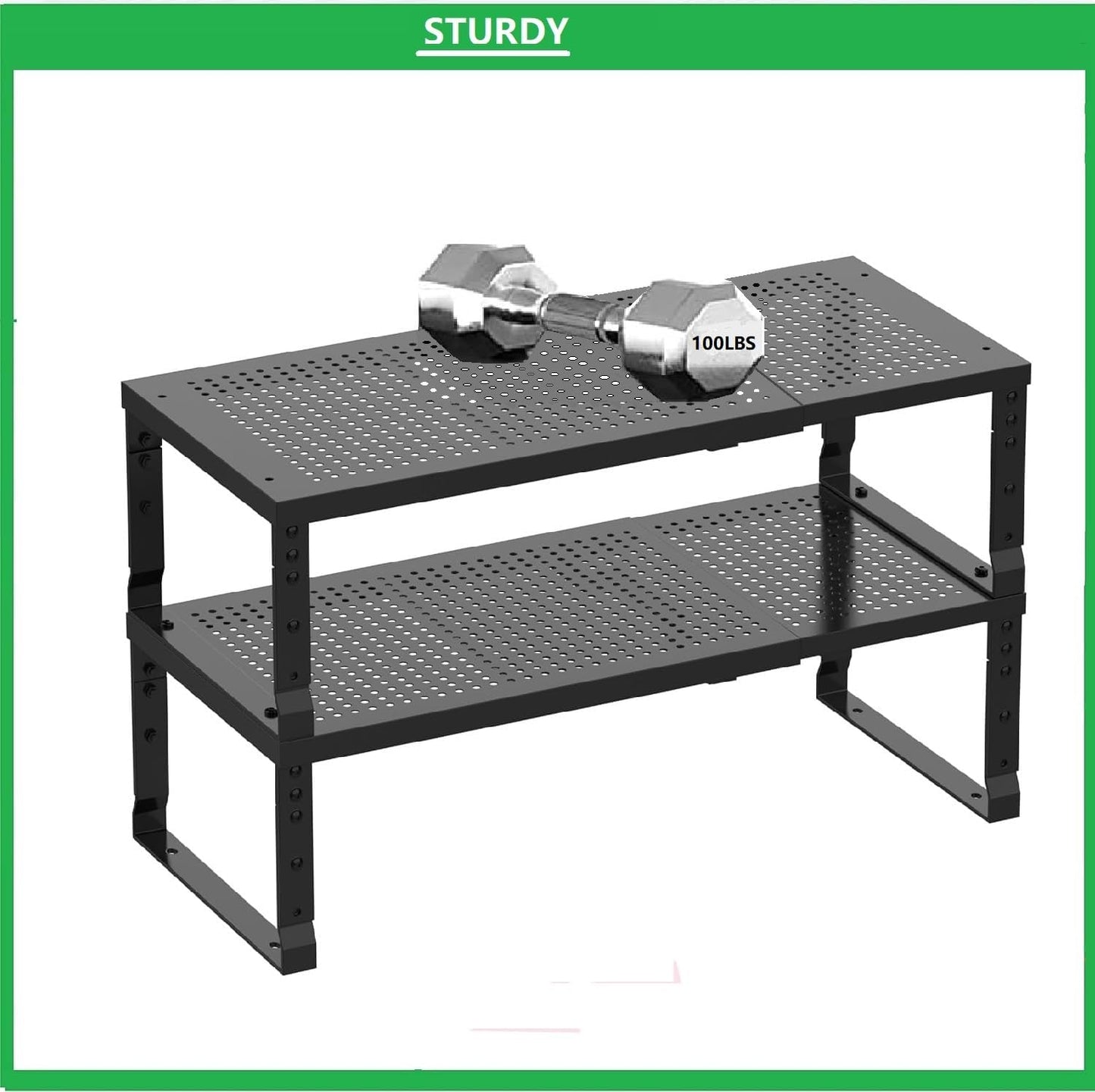 Metal Stackable Expandable Storage Shelf - Multi-Functional Home Storage Shelf, Suitable for Kitchen, Cabinet,Bathroom, Office, Garage, etc.(1PACK/Black/Large