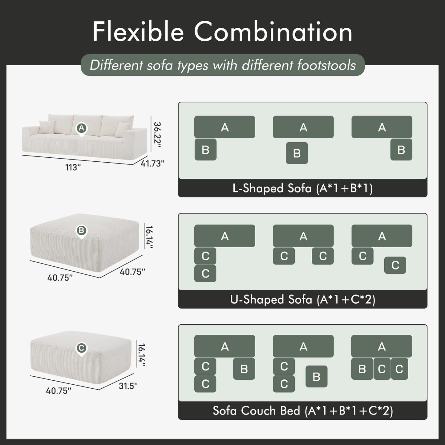 Boneless Cloud Couch Sofa for Living Room, 112" 3 Seater Beige Modern Lounge Sleeper Couch, No Assemble, Cordury Compression Upholstered Couches