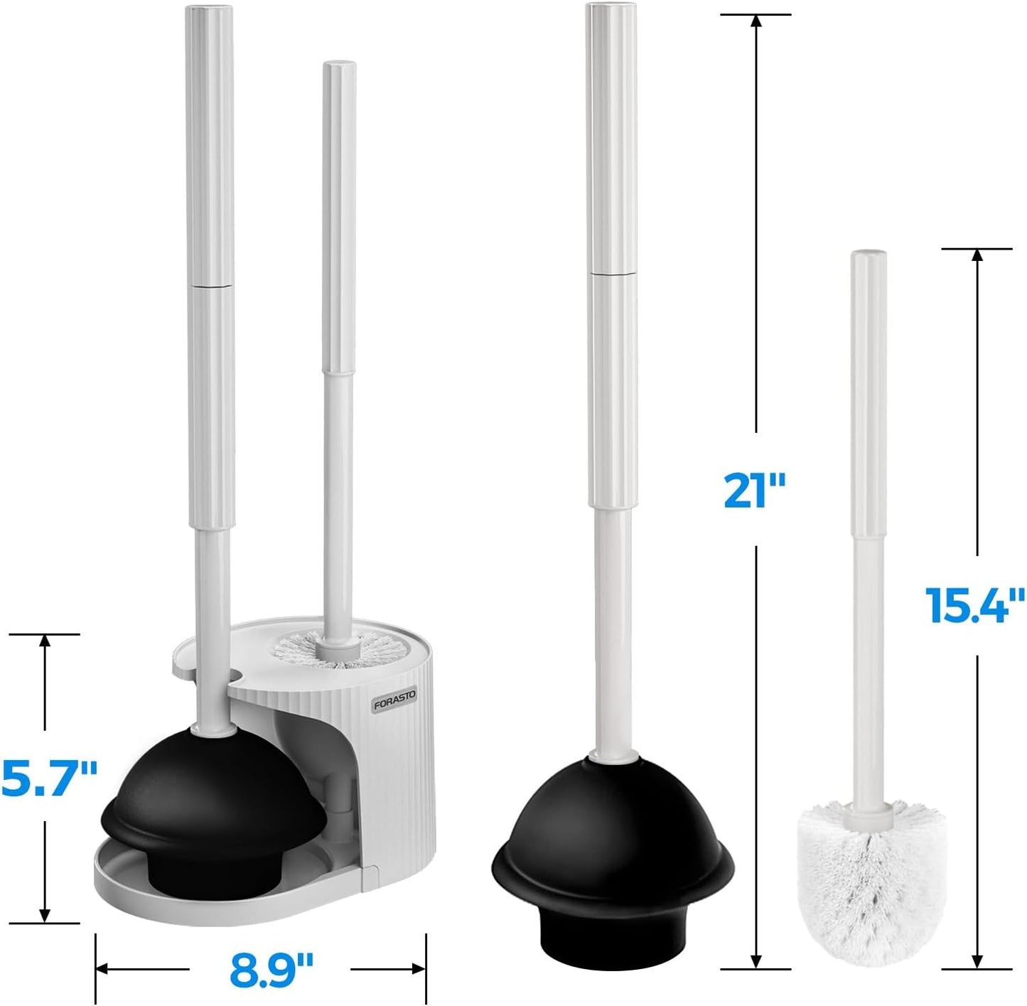 2Pack 2 in 1 Toilet Brush and Plunger Set, Extended Handle Plunger,Toilet Bowl Brush Plunger Set,Bathroom Cleaning Tools ,Toilet Brush Plunger Combo,Cleaning Supplies(Cream Grey)