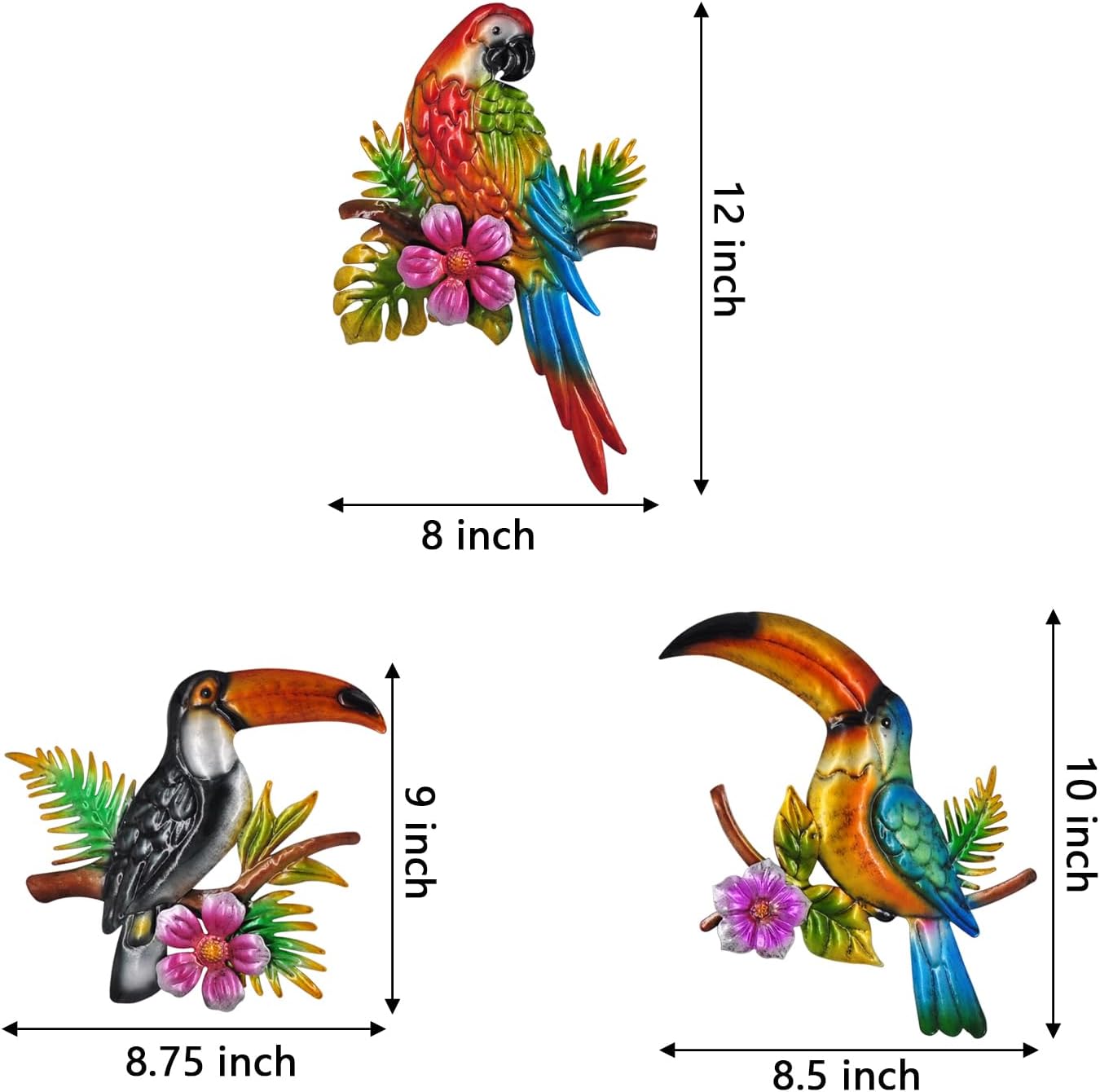 Metal Wall Art 3D Outdoor Wall Decor Toucans Garden Decorations Parrot Decor Fence Decorations Outdoor Wall Sculpture, Style 8