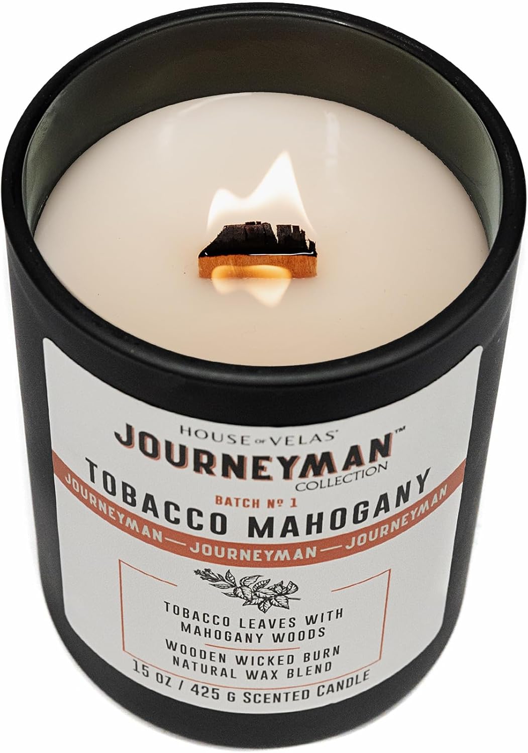 Journeyman Collection Candle, 15oz, Wooden Wick, Tobacco Mahogany, Large Painted Jar