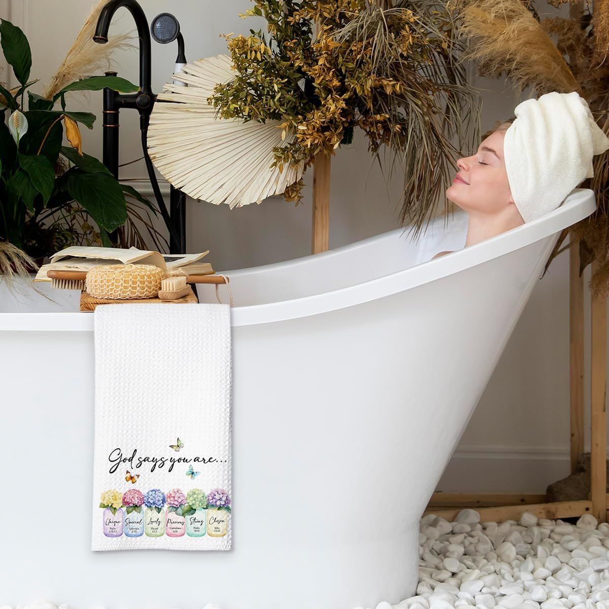 Christian Kitchen Towel, Waffle Weave Microfiber Scripture Hand Towel, God Says You are Bible Verse Farmhouse Decor for Kitchen Bathroom, Inspirational Gift for Women