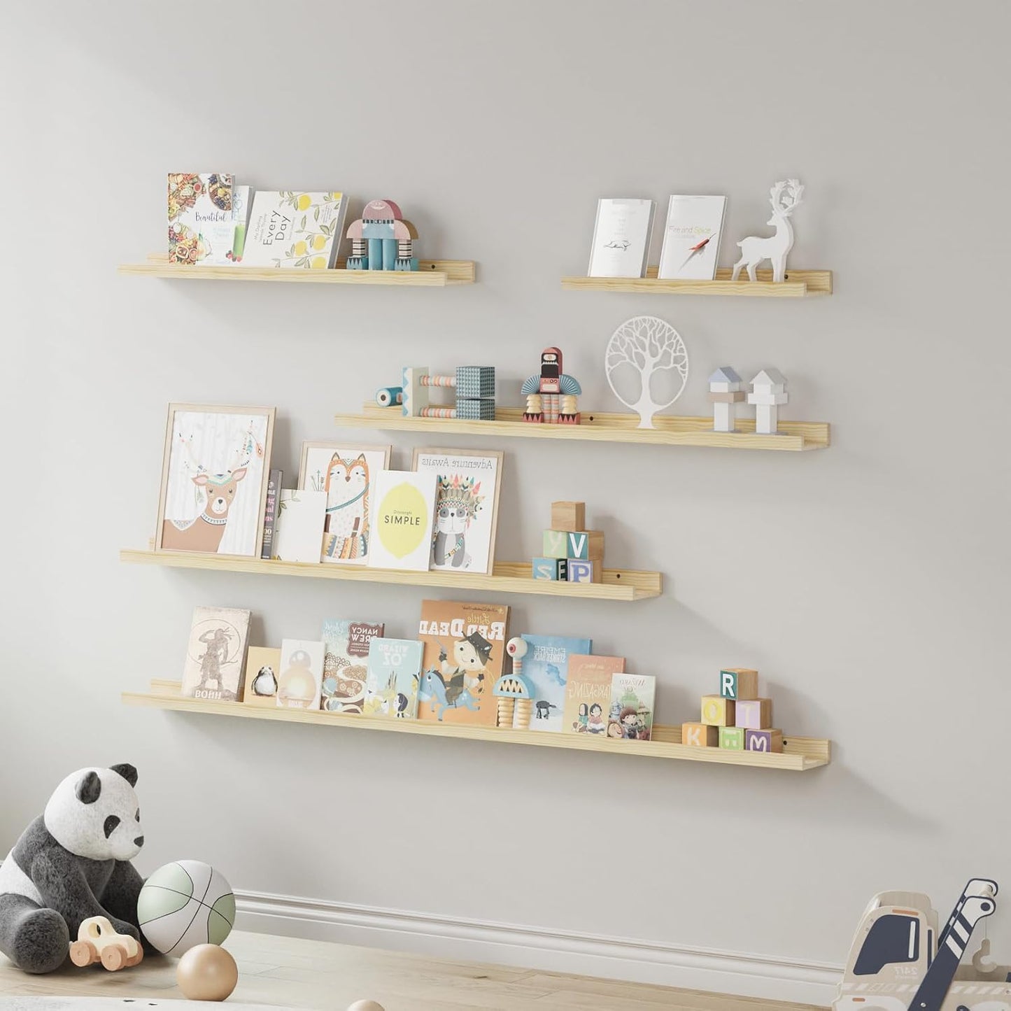 SAUMONIERES Picture Ledge Shelf Floating Book Shelves Set of 2 Wall Mounted Solid Wood for Bedroom Bathroom Living Room Kitchen, 72 Inch Natural