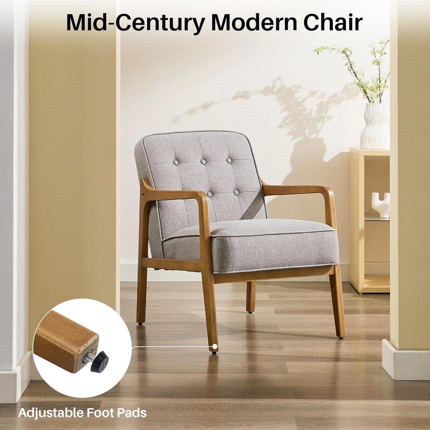 Linen Accent Chair Set of 2, Mid Century Modern Chair for Living Room, Upholstered Comfy Lounge Armchair with Solid Wood Frame, Reading Side Chair for Bedroom,105°Ergonomic Comfort, Grey